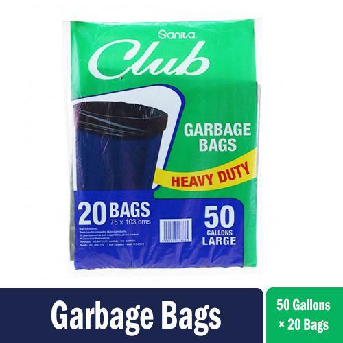 Sanita Club Garbage Bags Black 75 x 103 cms - 20 Bags - 50 Gallon Large - MarkeetEx