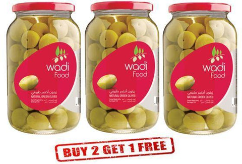 Wadi Foods - Whole Natural Green Olives 340gm X 3Pcs Pack