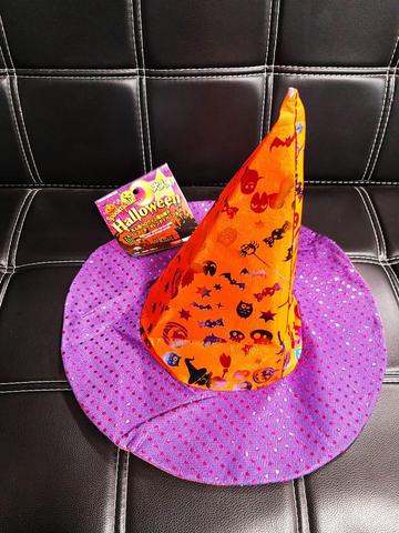 Spooktacular Halloween Witch's Hat for Adult Sequined, Orange and Purple