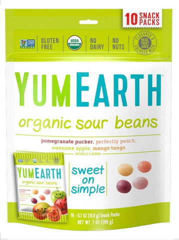 YUMEARTH Organic Sour Beans, Assorted Flavors, 10 Snack Packs (19.8 g) Each - MarkeetEx