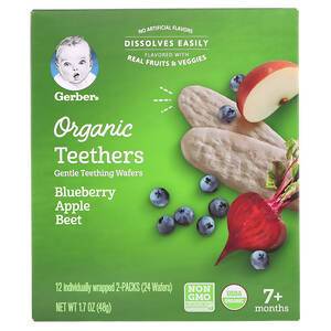 Gerber, Organic Teethers, Gentle Teething Wafers, 7+ Months, Blueberry Apple Beet, 1.7 oz (48 g)