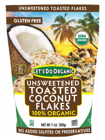 100% Organic Unsweetened Toasted Coconut Flakes, (200 g)