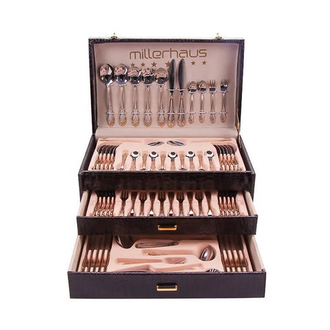 72 pieces stainless steel gold plated luxury cutlery set with leather case - MarkeetEx