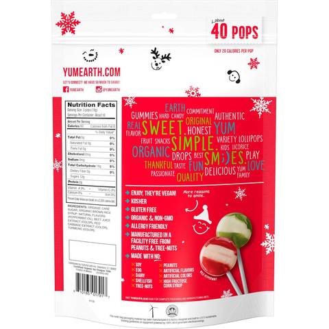 YumEarth, Organic, Candy Cane Pops, Wild Peppermint, 40 Pops, 8.73 oz (247.6 g)