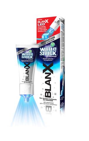 BLANX WHITENING TOOTHPASTE WHITE SHOCK INSTANT NON ABRASIVE WITH LED 50ml بلانكس وايت شوك معجون أسنان مبيض من أول إستخدام + ضوء LED