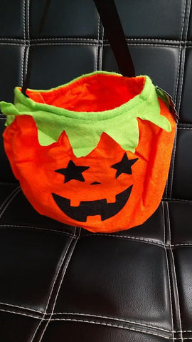 Halloween 3D Felt Bag, Round, Pumpkin, Orange & Green - MarkeetEx