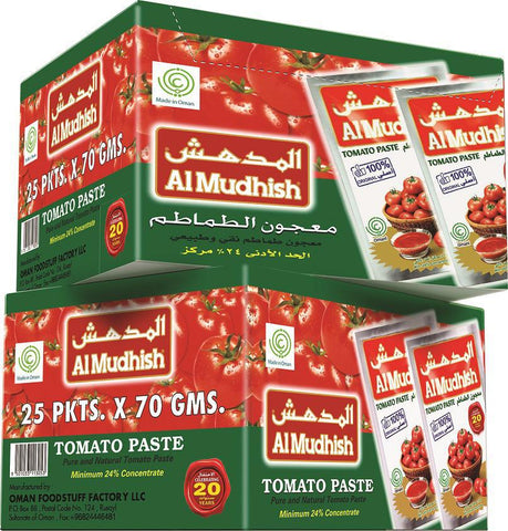 Tomato Paste Al Mudhish 25 PKTS X 70 GMS Box  - صلصة الطماط المدهش - MarkeetEx