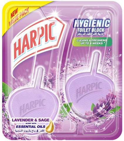 Harpic Hygiene Lavender Sage with Essential Oils Block for Toilet Cleaner, 40gX2