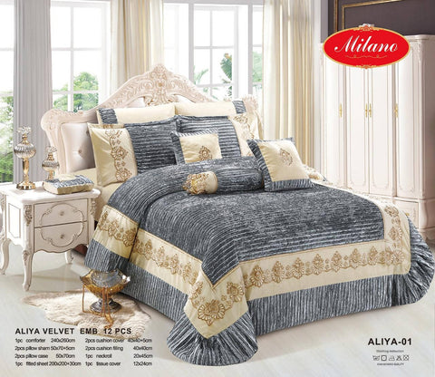 Turkish design Winter Comforter Aliya01 Velvet (12pcs) طقم تركي شتوي مخمل وقطن - MarkeetEx