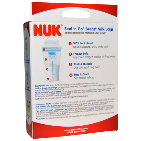 NUK, Seal 'n Go Breast Milk Bags, 25 Storage Bags, 6 oz (180 ml) Each - MarkeetEx