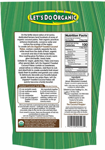 100% Organic Unsweetened Toasted Coconut Flakes, (200 g)